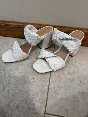 Altar'd State White Woven Double-Strap Block Heel Sandals